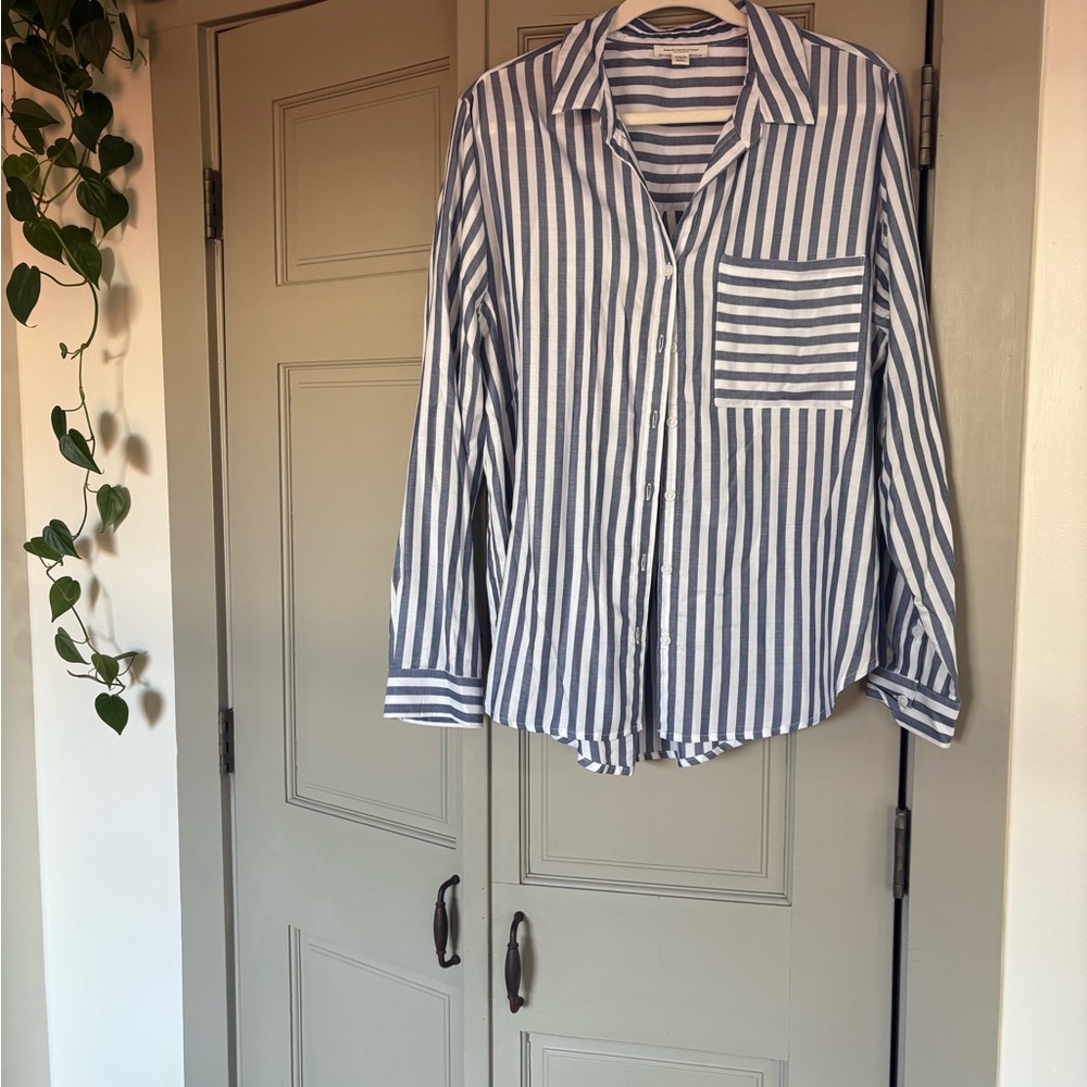 Beachlunchlounge Navy and White Striped Top